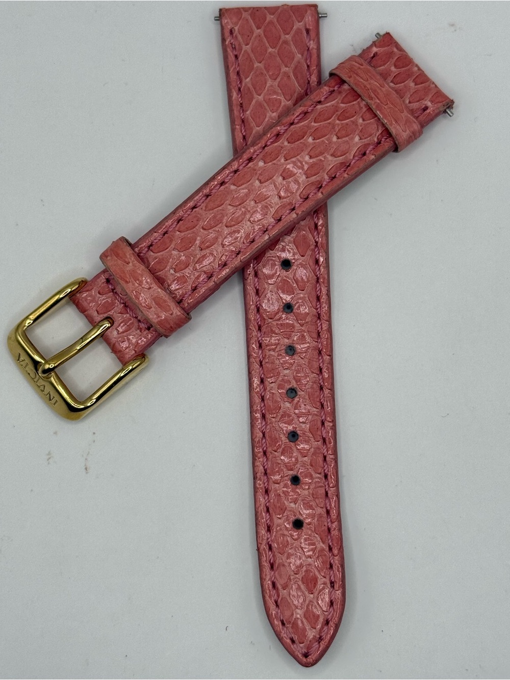 Invicta 16mm Pink Snake Skin Embossed Leather Watch Band Gold Tone Buckle